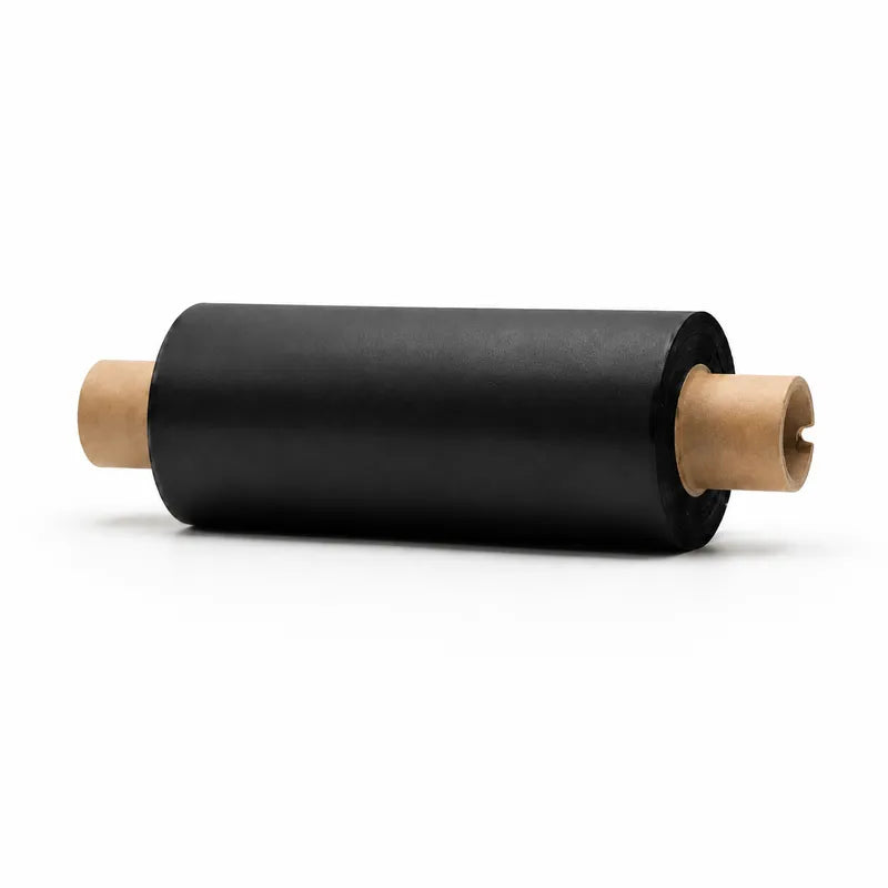 Rollo de ribbon corto, con los casquillos de anclaje montados — ribbon de cera de 70 mm por 74 metros